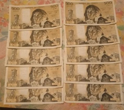 LOT DE 10 Billets De 500 Francs Pascal 1979 1986 Old Used French