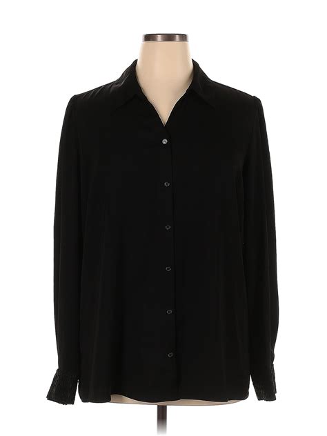 Susan Graver 100 Polyester Black Long Sleeve Blouse Size Xl 65 Off