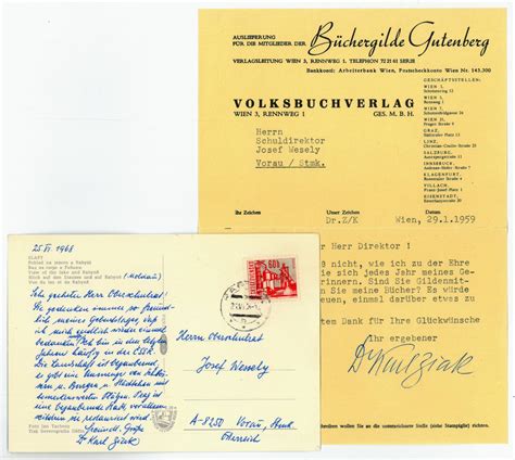 Ms Brief Mit U Und Eigenh Postkarte Mit U Von Karl Ziak Sterr