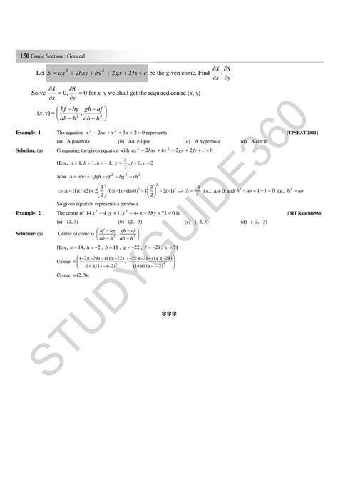 SOLUTION Iit Jee Maths Notes For Conic Section Studypool