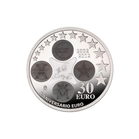 10 Aniversario Euro 30 Euro 2012 España Plata Monedas Lamasbolano