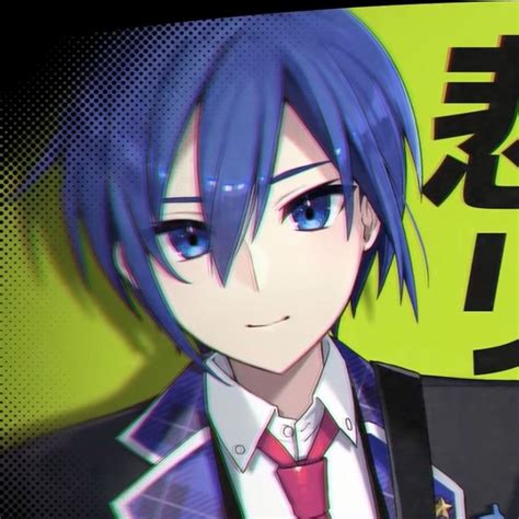 An Anime Character With Blue Hair Wearing A Suit And Tie