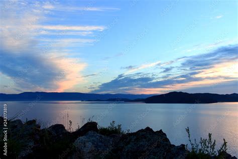 Sunrise On Lake Baikal Beautiful Early Morning Landscape With Gentle