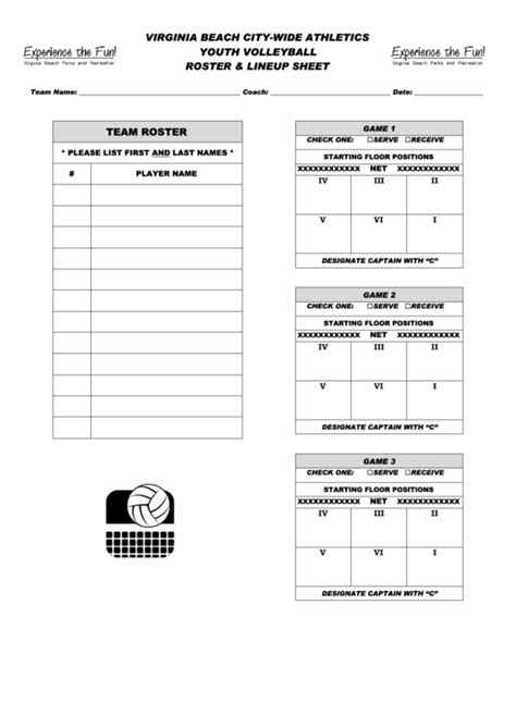 Free Printable Volleyball Lineup Sheet Printable Word Searches