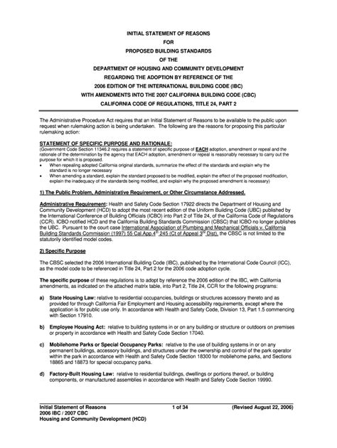 Fillable Online Hcd Ca Initial Statement Of Reasons Revised