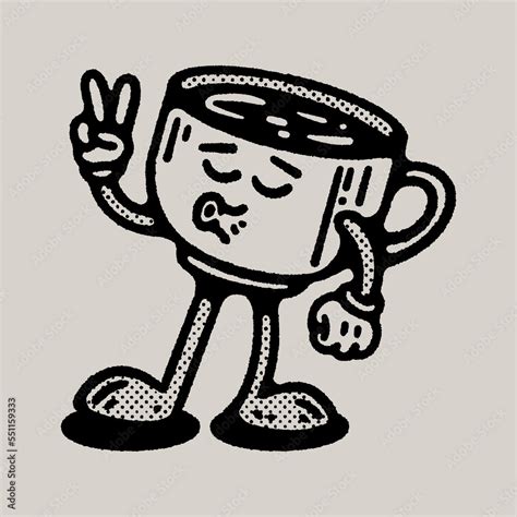 Retro Vintage Coffee Cup Mascot Cartoon Character Stock Vector | Adobe Stock