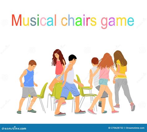 Children Playing Musical Chairs Game Vector Illustration Isolated On