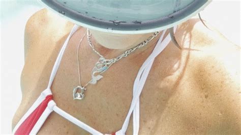 Carissa In The Red And White Micro Bikini And High Heels With A Bare Feet Feature