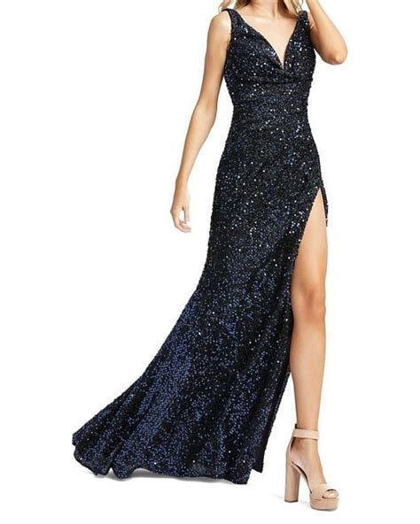 Mac Duggal Synthetic Sequin Gown In Midnight Blue Lyst