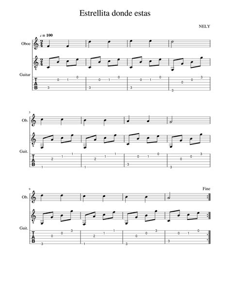 Estrellita donde estas Sheet music for Oboe, Guitar (Solo) | Musescore.com