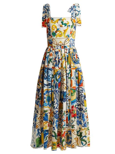 Majolica Print Cotton Poplin Midi Dress Dolce And Gabbana Matchesfashion Us Dolce Gabbana