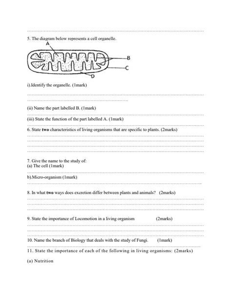 Form 1 Biology Mid Term 1 Examination 2020 535