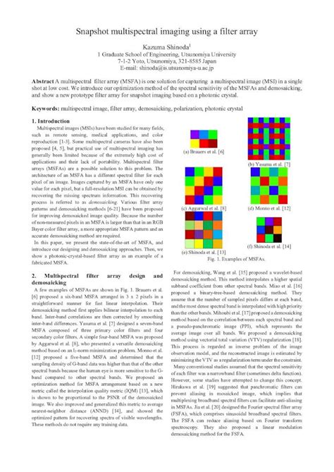 Pdf Snapshot Multispectral Imaging Using A Filter Arraysnapshot