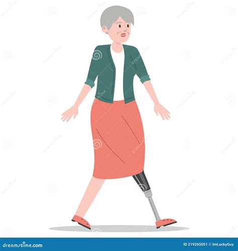 Happy Old Woman With The Prosthetic Leg Stock Vector Illustration Of