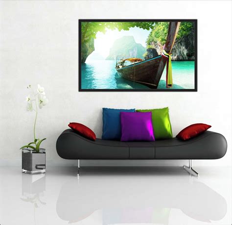 Quadro Decorativo Barco Montanhas Mar Praia Moldura G