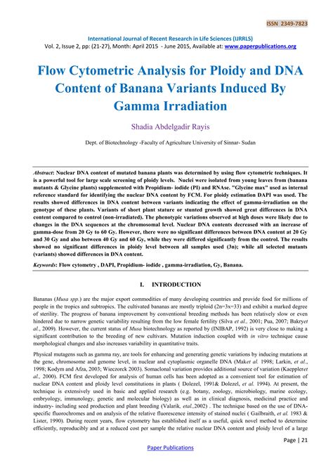 Flow Cytometric Analysis For Ploidy And DNA Content Of Banana Variants