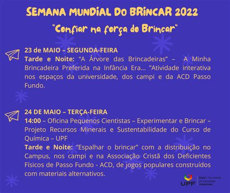 Semana Mundial Do Brincar Terá Programação Especial Na Upf Upf