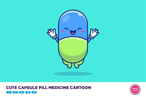 Cute Capsule Pill Medicine Cartoon Graphic By Catalyststuff Creative