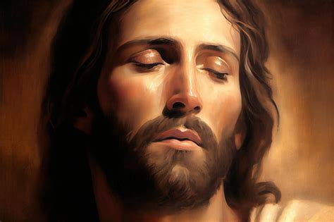 Closeup Of Jesus Christ With His Eyes Closed And Peaceful Expression