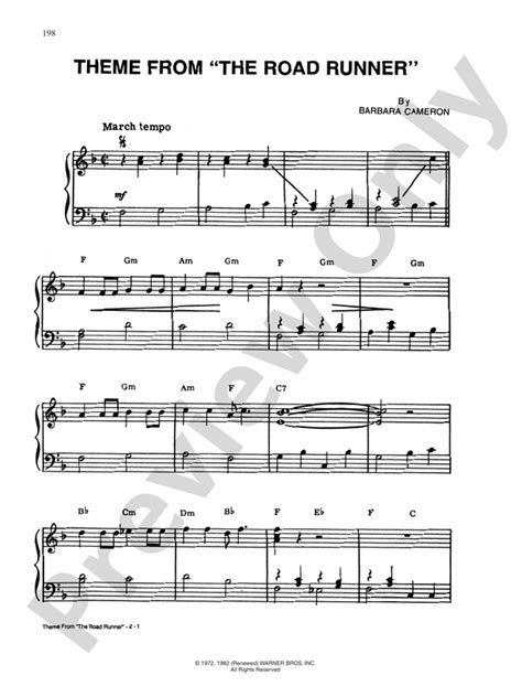 Road Runner Theme: Piano/Vocal/Chords: Barbara Cameron - Digital Sheet Music Download