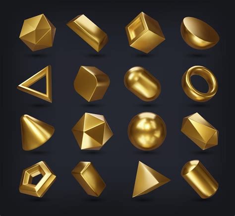 Premium Vector Realistic D Golden Math Geometric Shapes Vector Set