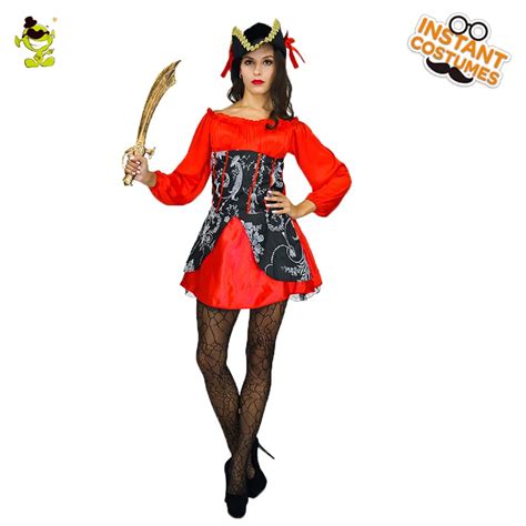 Women Luxurious Red Pirate Costume Halloween Party Deluxe Buccaneer