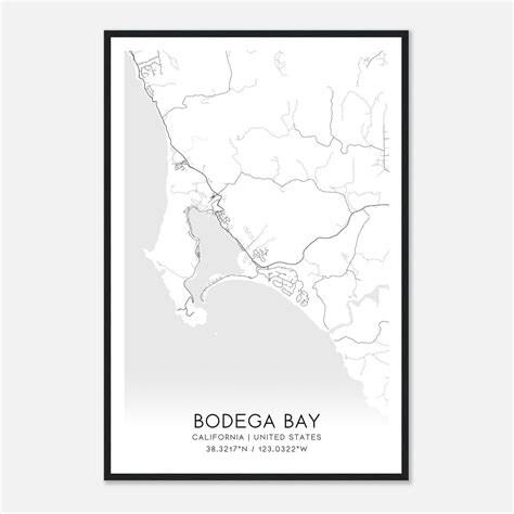 Bodega Bay California Map Poster, Modern Home Decor Wall Art Print