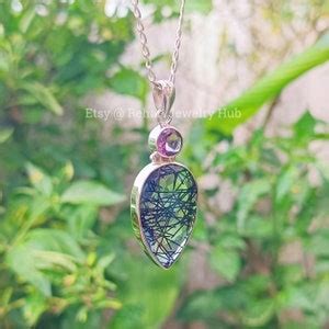 Natural Lovely Rutilated Quartz Pendant Sterling Silver Pendant