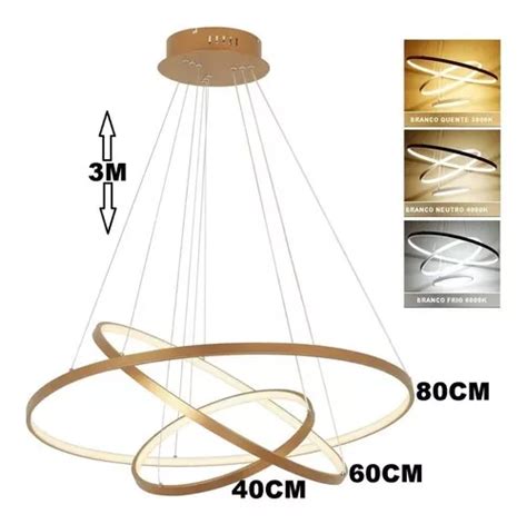 Lámpara candelabro led de techo Green Age Lustre 3 Aneis Dourado color