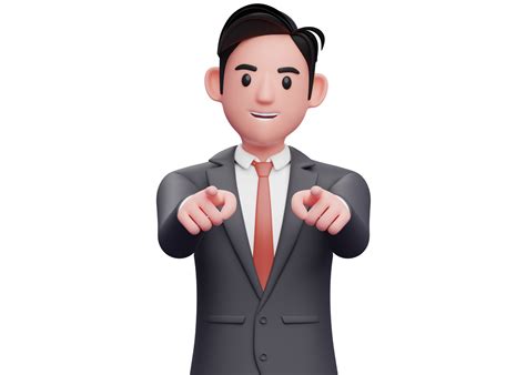 Businessman Wear Black Suit Pointing To The Camera With Both Hand 3d