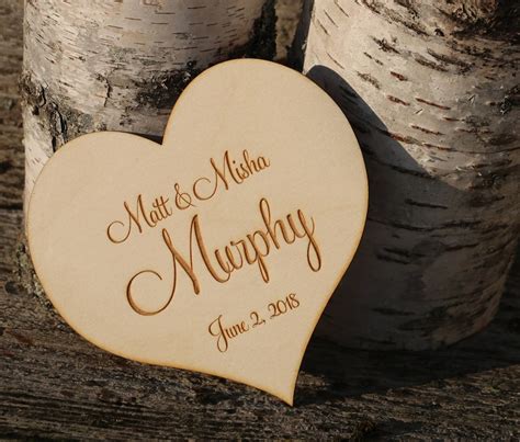 Personalized WOOD Couple Heart Engraved Wedding Heart Laser Etsy