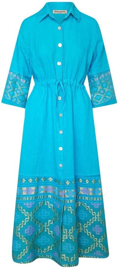 Haris Cotton Maxi Linen Shirt Dress With Embroidered Panels Tropical