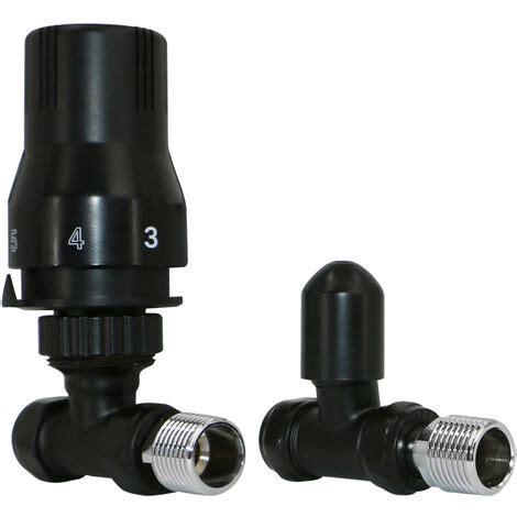 Black Thermostatic Straight Radiator Valve And Lockshield Pack Mmx