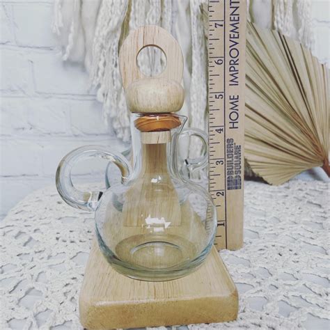 Vintage Oil And Vinegar Cruets With Wood Holder Etsy