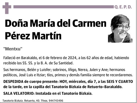 María Del Carmen Pérez Martín Esquela El Correo