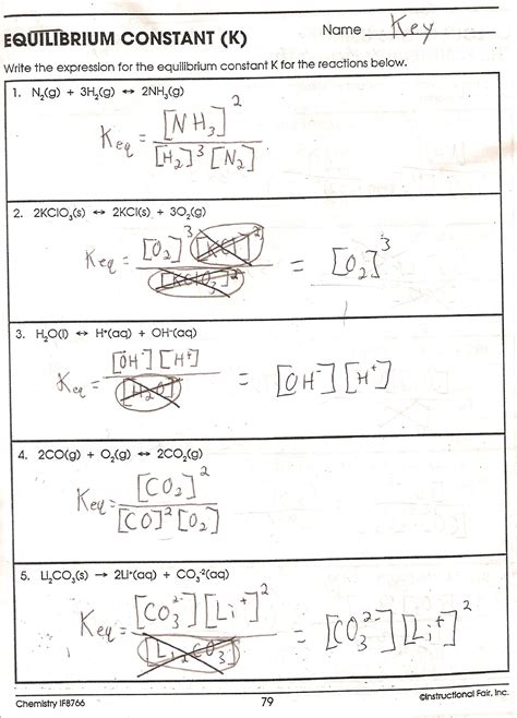 Equilibrium Expressions Worksheet