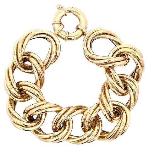 Italian Large Triple Link Bracelet 14 Karat Yellow Gold 35 1 Grams For