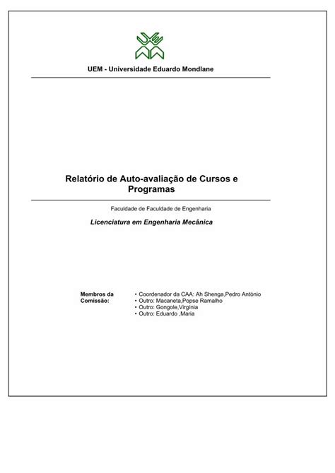 Pdf Relat Rio De Auto Avalia O De Cursos E Programas Incluir Uma