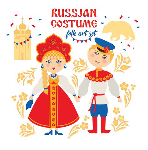 Russian people in folk national costume. Russia, Moscow concept. Vector ...