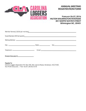 Fillable Online Cla Annual Meeting Registration Form Carolina Loggers