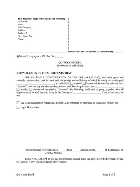 Arizona Quitclaim Deed Fill Online Printable Fillable Blank Pdffiller