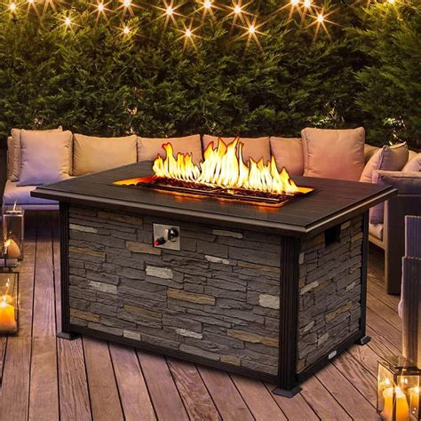 SANSTAR 48in Fire Pit Table Propane Outdoor Fire Table w/Faux ...