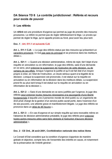 DA Séance TD 8 TD Droit Administratif DA Séance TD 8 Le contrôle