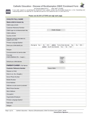 Fillable Online Diocese Of Rockhampton Oshc Enrolment Form St Francis