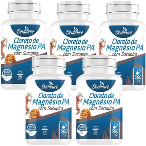 5x Cloreto De Magnésio Pa C Sucupira 500mg 100cáps Denature