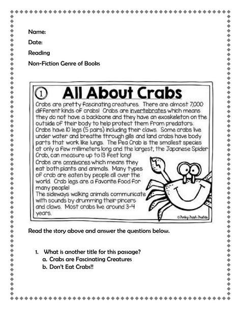 Reading Comprehension Fiction And Nonfiction Worksheet For 1st Worksheets Library