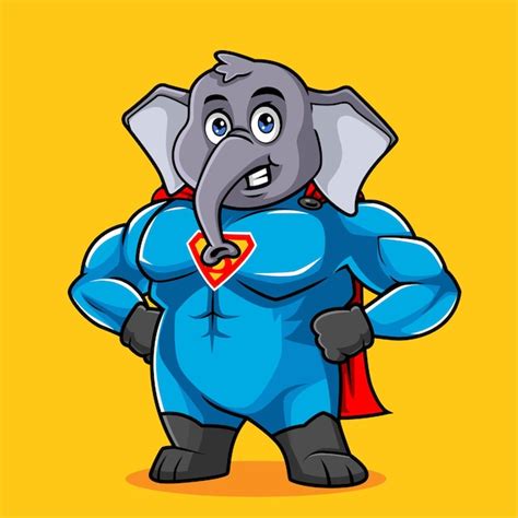 Ilustra O Em Vetor Mascote De Super Her I Elefante Fofo Vetor Premium