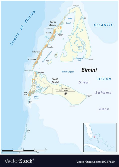 Map of bimini island the bahamas Royalty Free Vector Image