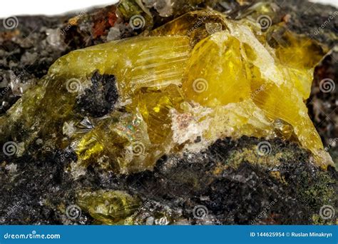 Macro Of Mineral Stone Anglesite In Galena On White Background Stock