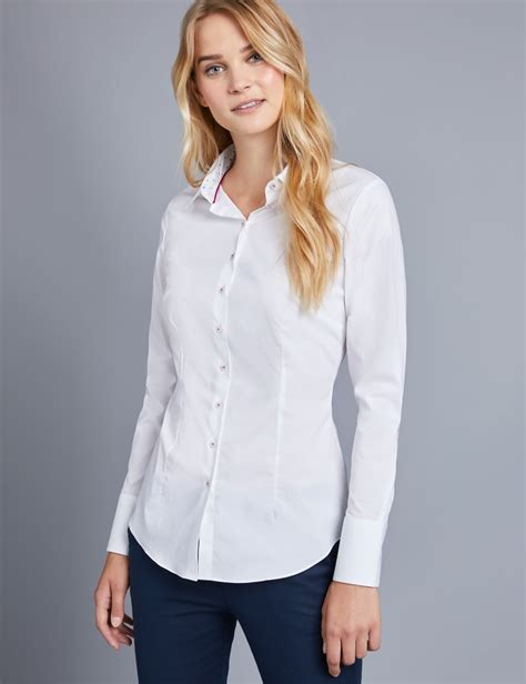 Women S White Fitted Shirt With Contrast Detail Single Cuff Hawes